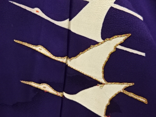 アンティーク　抽象群鶴模様刺繍着物